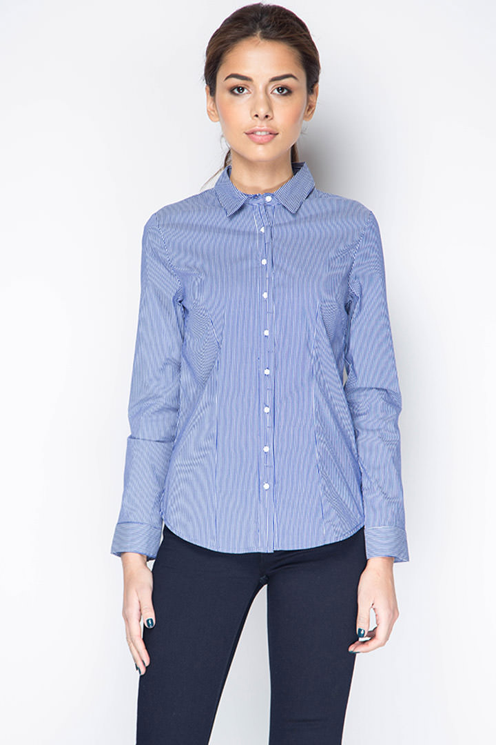 Фото товара 8295, женская рубашка в синюю полоску