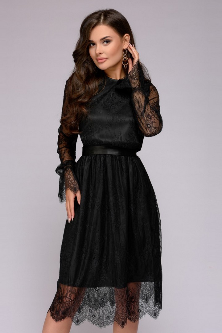 Фото товара 21186, платье черное кружевное длины миди